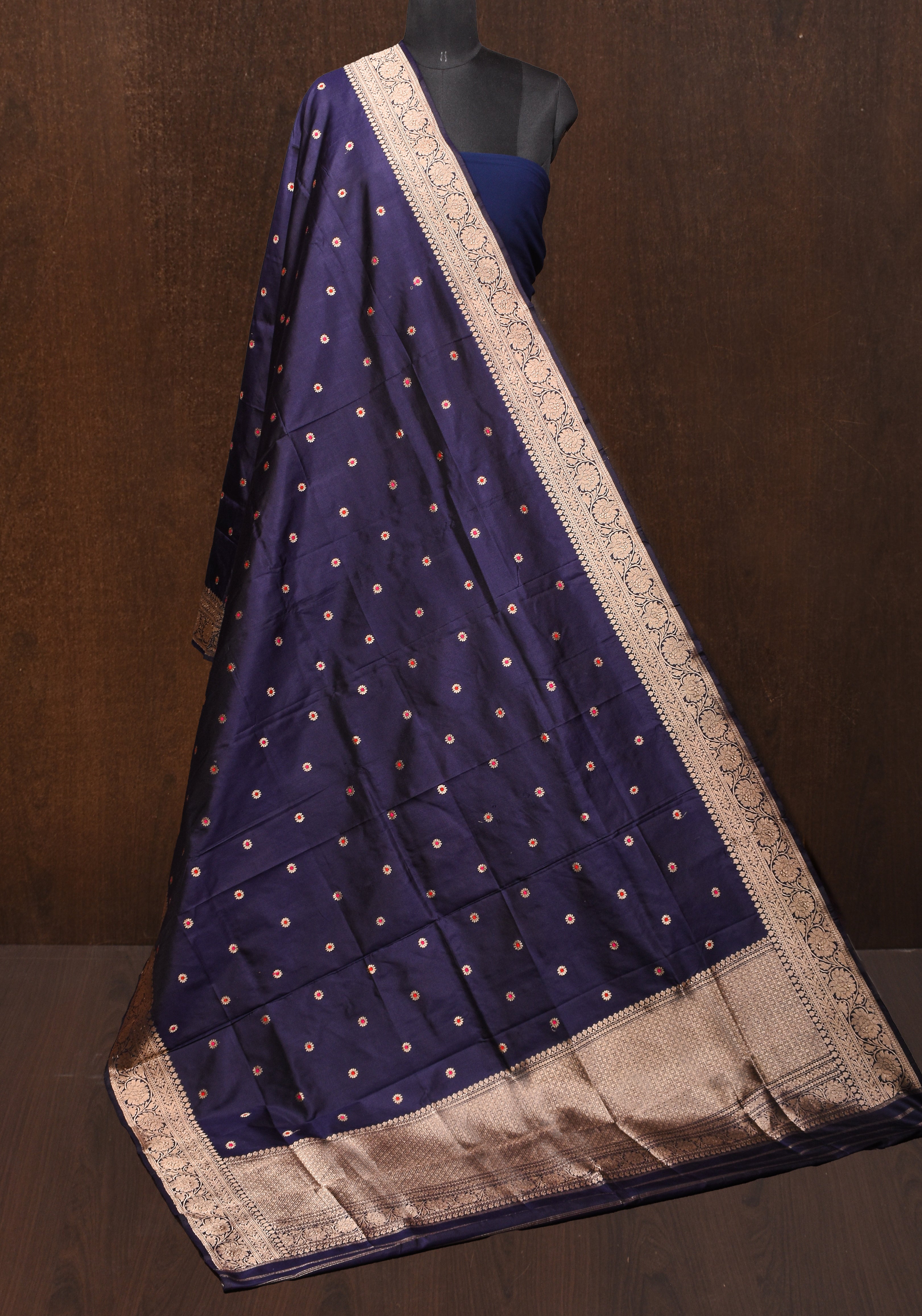 Dupatta - Banarasi Dupatta in Deep Blue  With Buttas and Borders | SILK MARK CERTIFIED