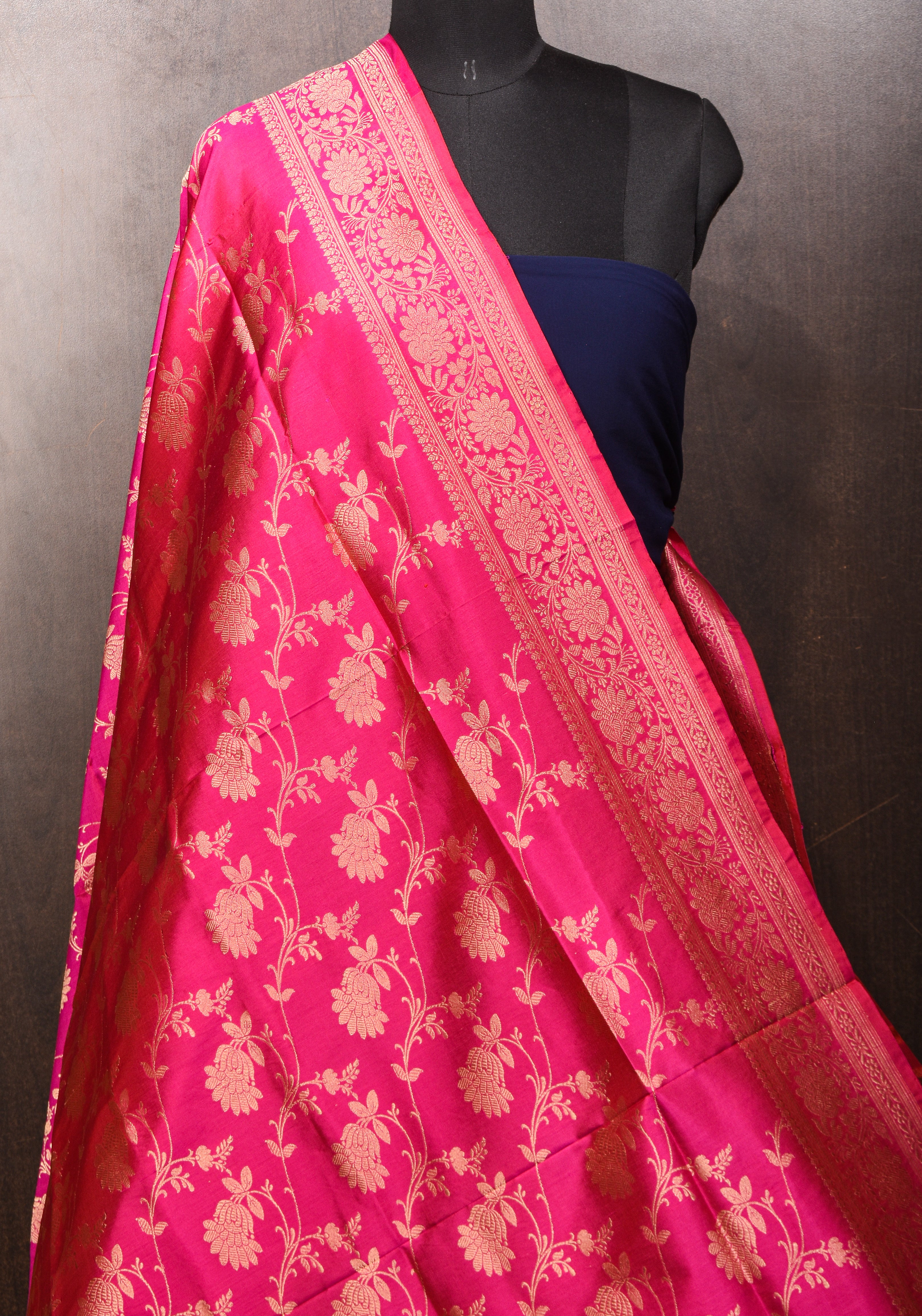 Banarasi Dupatta in Pink with Jaal Zari  and tassels | SILK MARK CERTIFIED