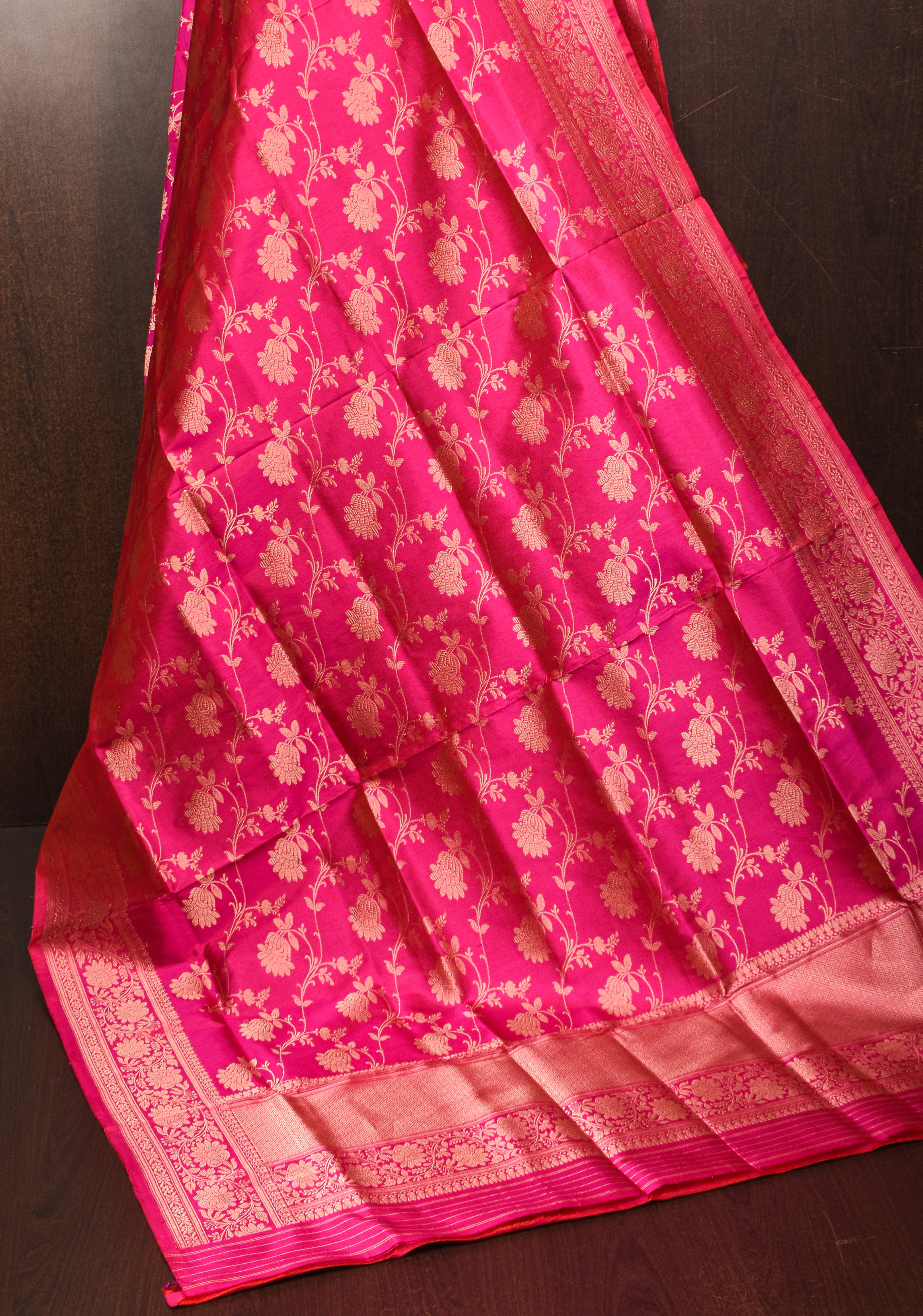 Banarasi Dupatta in Pink with Jaal Zari  and tassels | SILK MARK CERTIFIED