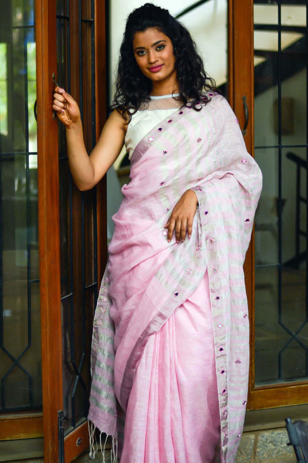 Buy White Pink and Green Organza Digital Printed Saree for Best Price,  Reviews, Free Shipping
