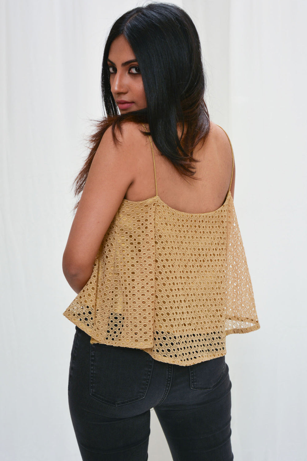 Gold spaghetti 2024 strap top