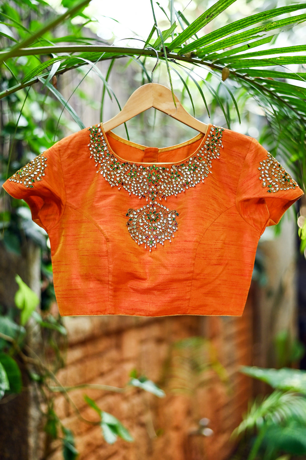 Orange Kundan Jadau Blouse in Necklace design rawsilk blouse – House of ...