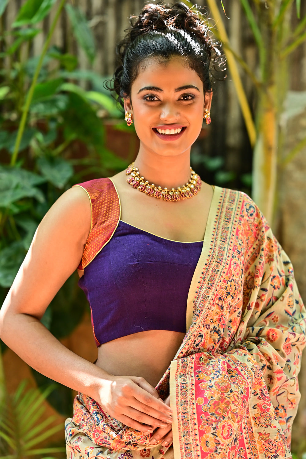 Cotton Maroon Sleeveless Blouse With V Neck|Maroon Curls|Suta