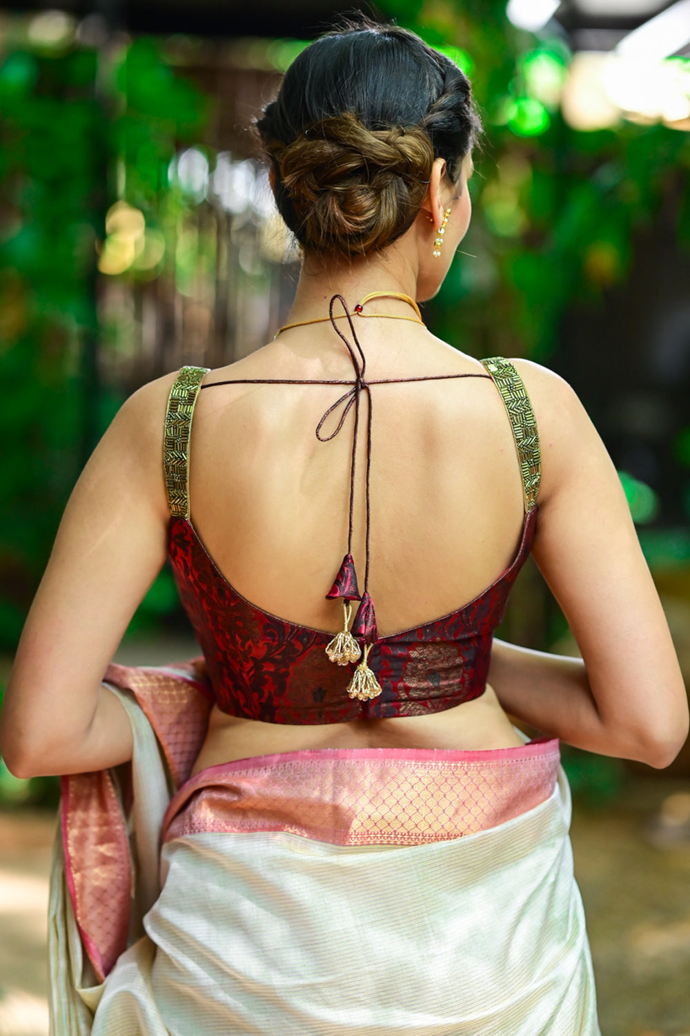 Embroidered Net Strappy Blouse in Light Pink : UDY237