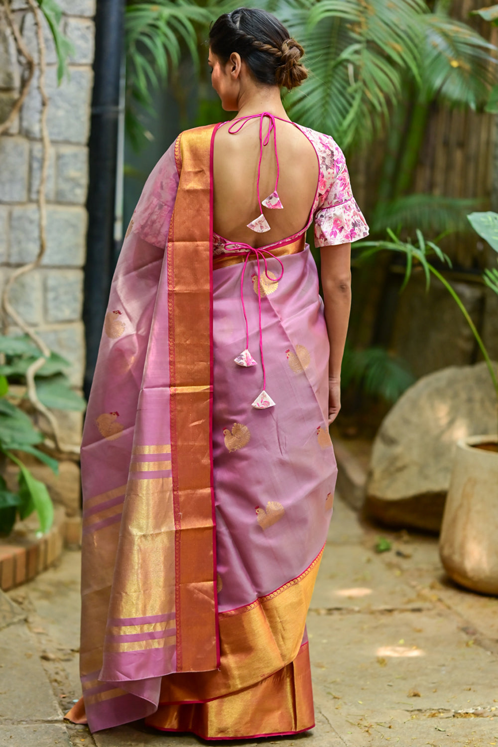 Purple Embroidered Parsi Gara Organza Bird And Floral Design Saree - Buy Now