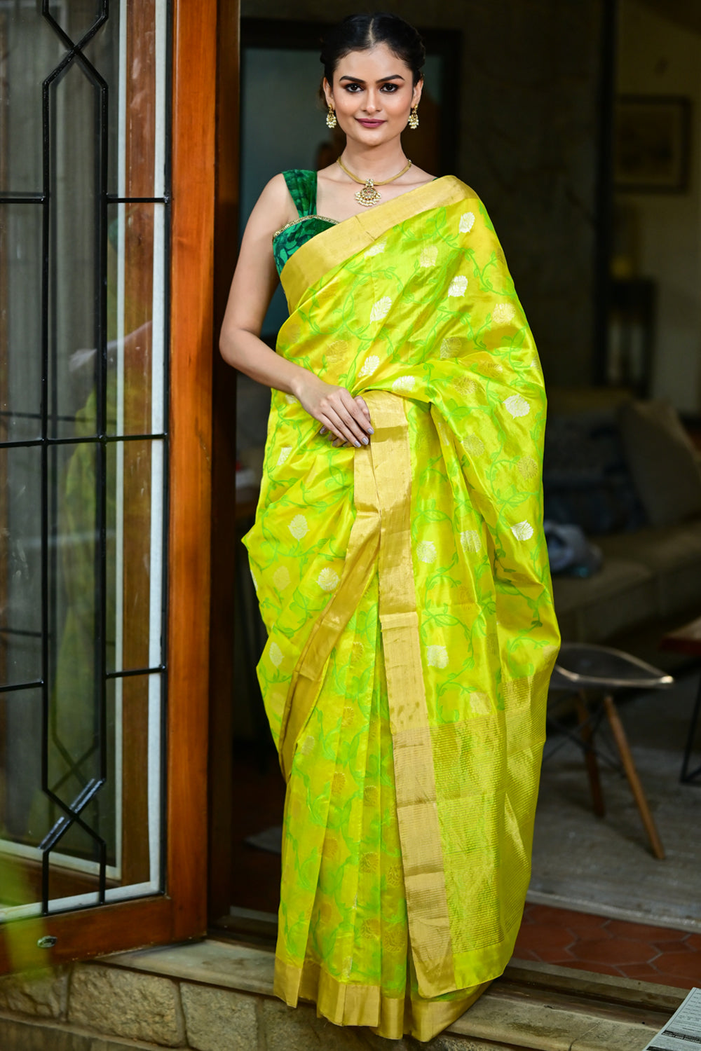 Buy Geko Yllow Green Designer Banarasi Saree online-KARAGIRI | FESTIVE SALE  – Karagiri