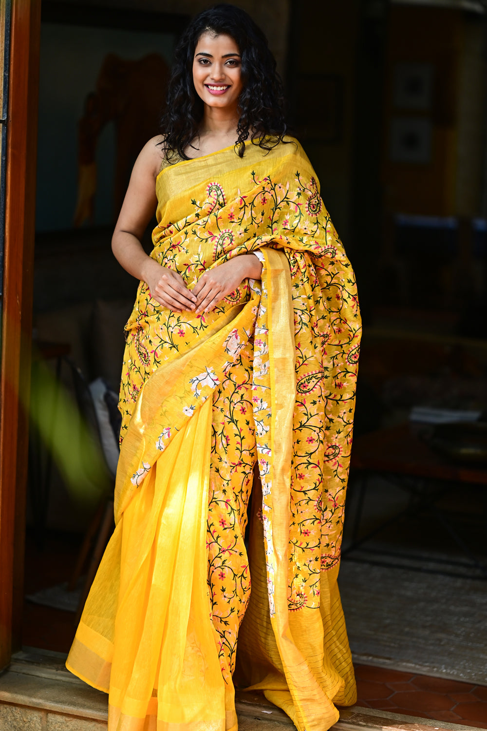 Organza Saree In Yellow Designer Saree Shop Online