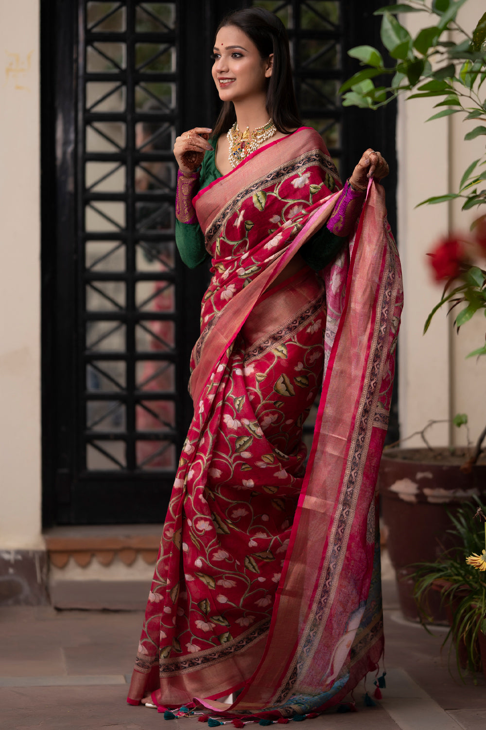 Chinnon Green Saree With Delicate Pichwai Cow Embroidery – ShopBollyWear.Com