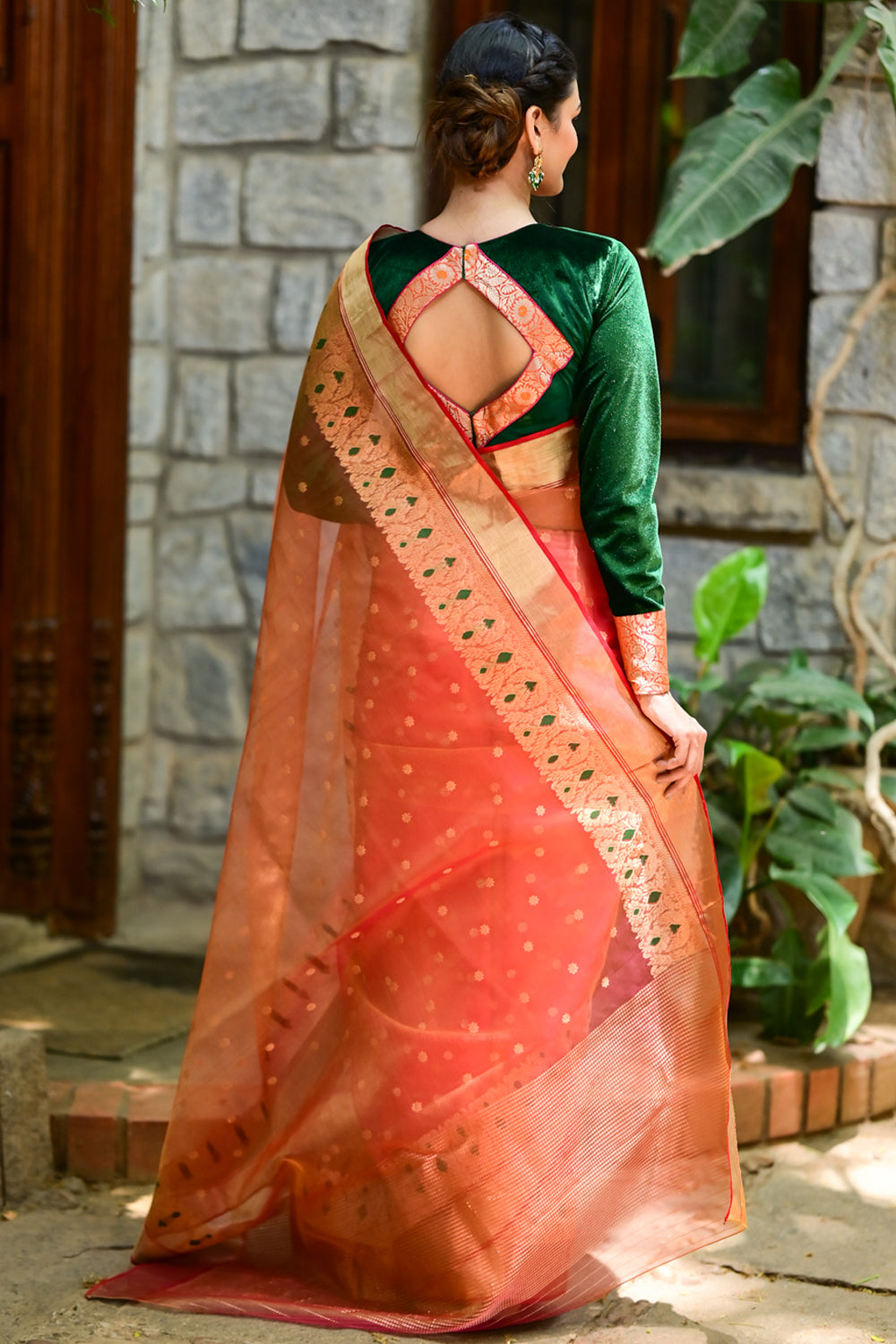 Exquisite Chanderi Silk Saree in Mustard Pink Shot Color with Meenakari Curvilinear Borders with Grand Pallu and Zari