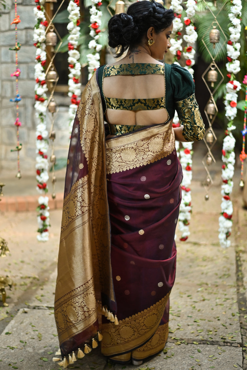 Dark Tan Maroon Woven Banarasi Satin Silk Saree – MySilkLove