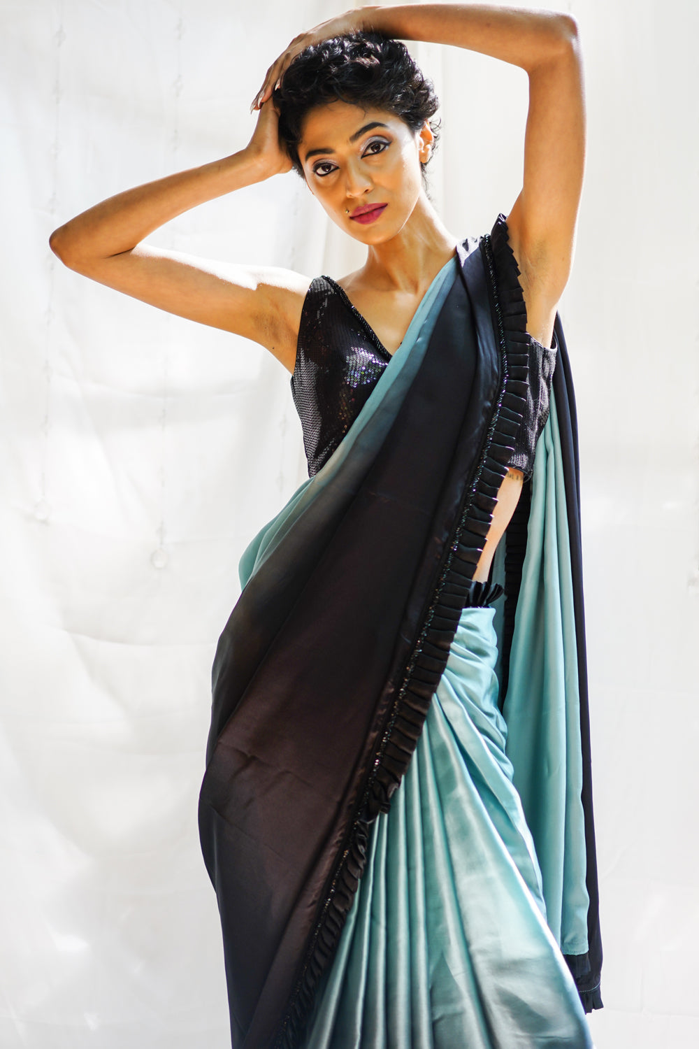 Wholesale Blue Satin Saree – Tradyl