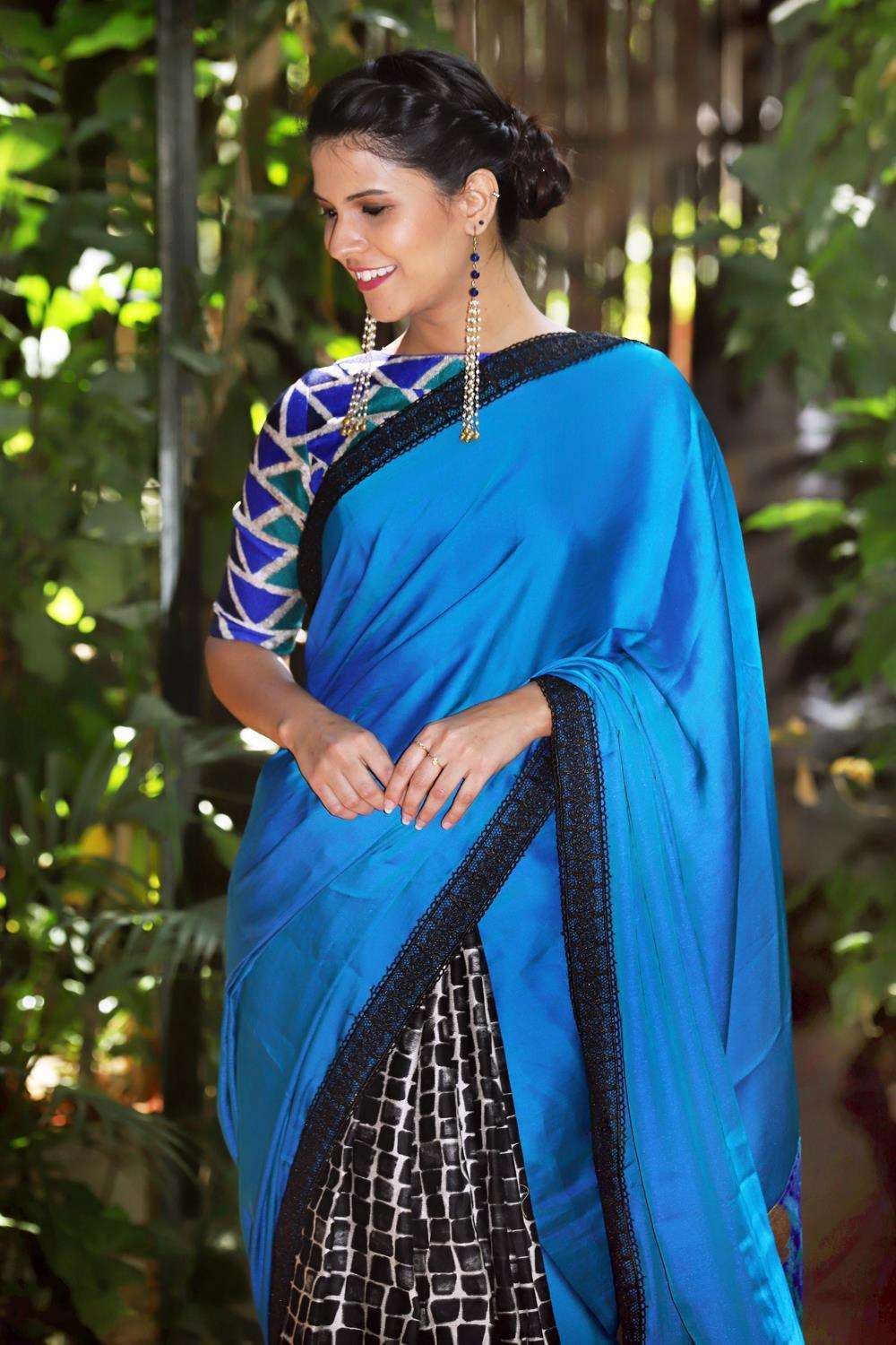 Black Saree with an Off Shoulder Blouse – KavitaBhartia