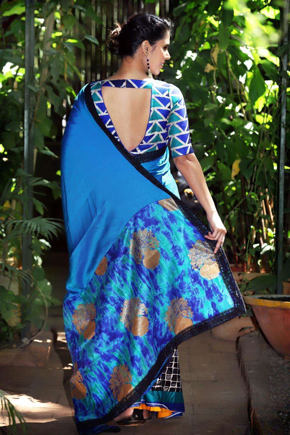 Satin navy blue saree, Women's Fashion, Dresses & Sets, Traditional &  Ethnic wear on Carousell