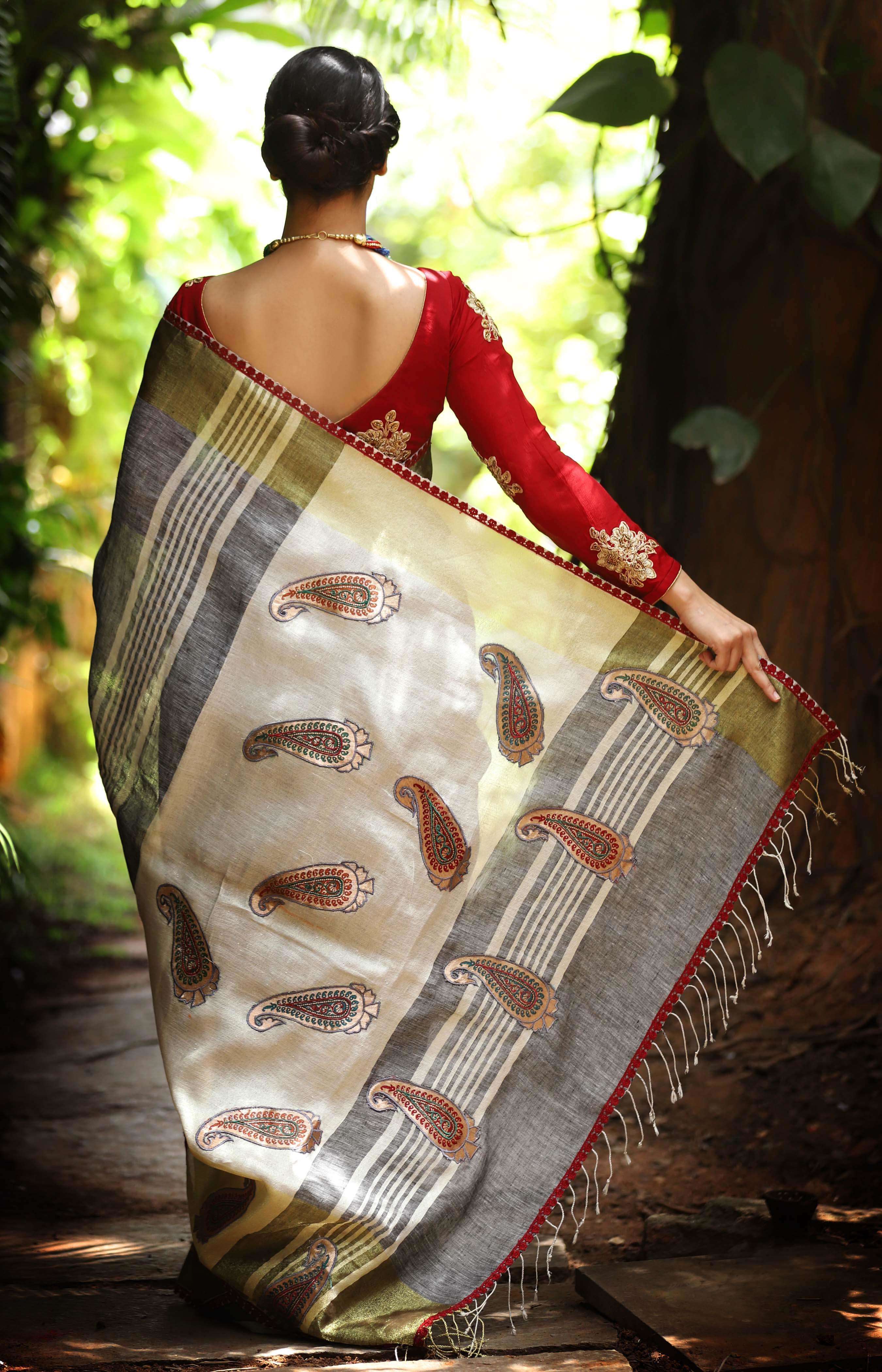 Black tissue saree | grey black saree design |