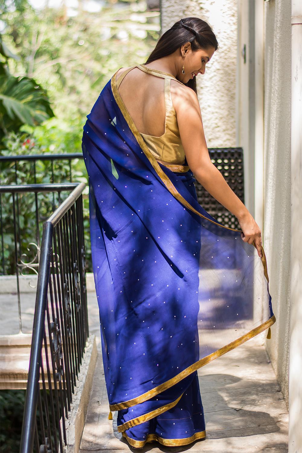 Royal blue Saree in Resham,zari,embroidered Viscose - SR21810